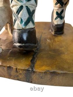 Vintage Wooden Hand carved Hiking Tin Tin With Walking Stick/Cane Figurine 44cm