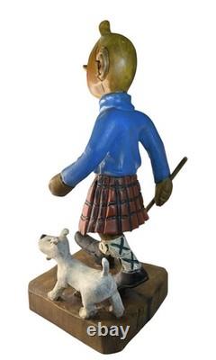 Vintage Wooden Hand carved Hiking Tin Tin With Walking Stick/Cane Figurine 44cm