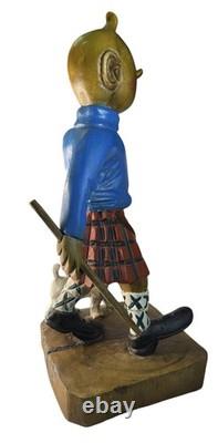 Vintage Wooden Hand carved Hiking Tin Tin With Walking Stick/Cane Figurine 44cm