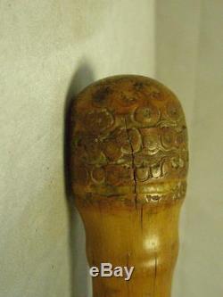 Vintage/antique Folk Carved Bamboo Cane- Jungle Monkeys, Bird And Wolf/wild Dog