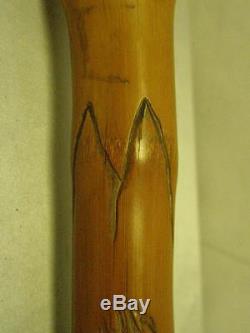 Vintage/antique Folk Carved Bamboo Cane- Jungle Monkeys, Bird And Wolf/wild Dog