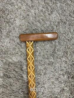 Vintage hand carved Wooden Geometric walking stick / cane 38 OAL Custom Made