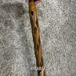 Vintage hand carved Wooden Round Hollow walking stick / cane 36 OAL Custom Made