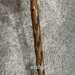 Vintage hand carved Wooden Round Hollow walking stick / cane 36 OAL Custom Made