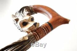 Vip Walking Stick Cane Handmade & Hand Carved Wooden Wood Perfect Wolf The Best