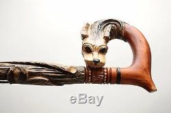 Vip Walking Stick Cane Handmade & Hand Carved Wooden Wood Perfect Wolf The Best