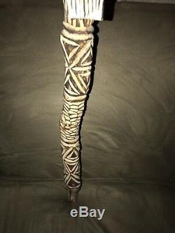 Vtg African Hand Carved Wood Cane Walking Stick Snake Head Old Man Collectible