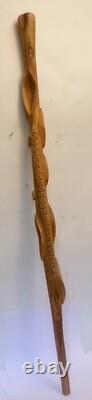 Vtg DIAMOND WILLOW WALKING STICK CANE Carved SNAKE SERPENT Folk Art