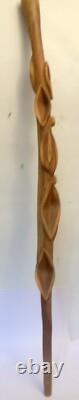 Vtg DIAMOND WILLOW WALKING STICK CANE Carved SNAKE SERPENT Folk Art