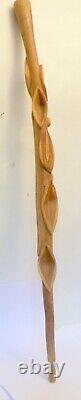Vtg DIAMOND WILLOW WALKING STICK CANE Carved SNAKE SERPENT Folk Art