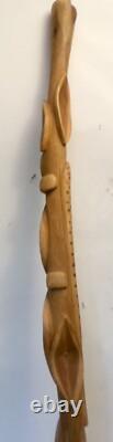 Vtg DIAMOND WILLOW WALKING STICK CANE Carved SNAKE SERPENT Folk Art