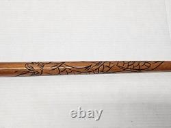 Vtg Dragon Carved Wood & Brass Walking Stick Inside Cane 2 Piece Pool Cue