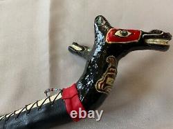 Vtg Native American Walking Stick CANE hand carved animal faces handle NW Coast