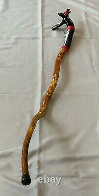 Vtg Native American Walking Stick CANE hand carved animal faces handle NW Coast