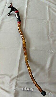 Vtg Native American Walking Stick CANE hand carved animal faces handle NW Coast