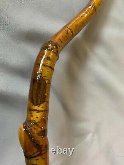 Vtg Native American Walking Stick CANE hand carved animal faces handle NW Coast