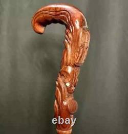WALKING STICK Christian Cross Carved Wooden Pilgrim Walking Cane
