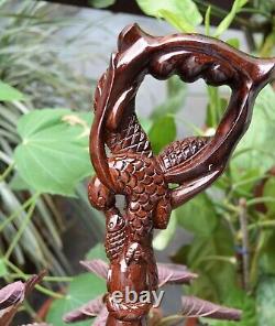 WALKING STICK Eagle Holding Fish In mouth Wooden Hand carved Cane, gift