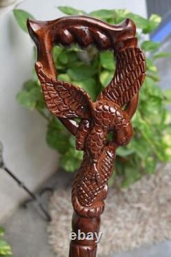 WALKING STICK Eagle Holding Fish In mouth Wooden Hand carved Cane, gift