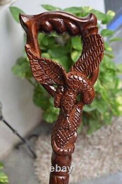 WALKING STICK Eagle Holding Fish In mouth Wooden Hand carved Cane, gift