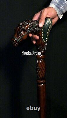 WALKING STICK Hand Carved Horse Head Handle Wooden
