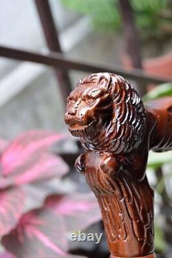 WALKING STICK Lion Wooden Carved Walking Stick Cane Elegant Hand Carved Wooden