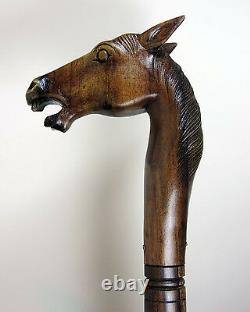 WALKING STICK'Rose Wood Hand Carved' Horses Head