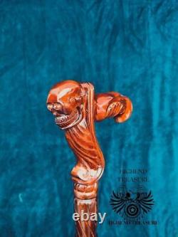 WALKING STICK Unique Handcrafted Carved Cane featuring Exquisite Skull Detailing