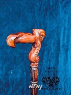 WALKING STICK Unique Handcrafted Carved Cane featuring Exquisite Skull Detailing