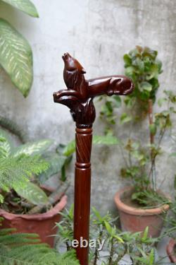 WALKING STICK, Wolf Wooden hand Carved Cane Unique Handcrafted Walking Stick