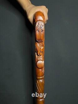 WALKING STICK Wooden Hand carved Cane Wood carved crafted Halloween gift