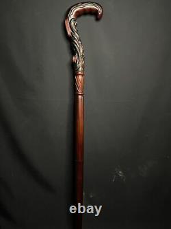 WALKING STICK Wooden Hand carved Cane Wood carved crafted Halloween gift