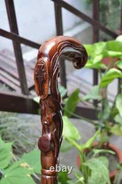 WALKING STICK Wooden Hand carved Cane Wood carved crafted Halloween gift