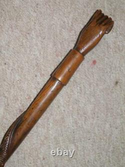 WW1 Original Hand-Carved Hand & Snake'Prisoner Of War' Walking Stick/Cane