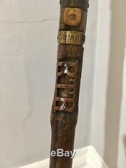 WW11 period walking sticks, hand carved, military royal tank regiment, censored