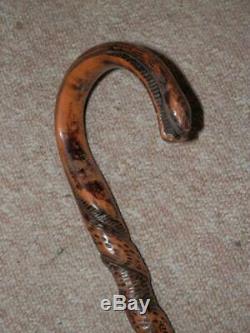 WW2 Military Battle of Hong Kong Walking Stick -Hand-Carved Twisting Snake Shaft