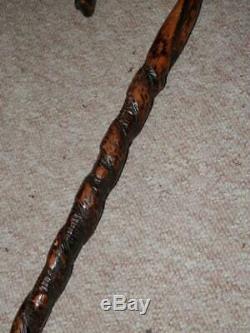 WW2 Military Battle of Hong Kong Walking Stick -Hand-Carved Twisting Snake Shaft