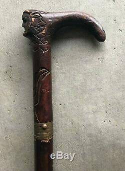 WW2 Sword Stick Sword Cane Walking Stick Hand Carved Indian Head
