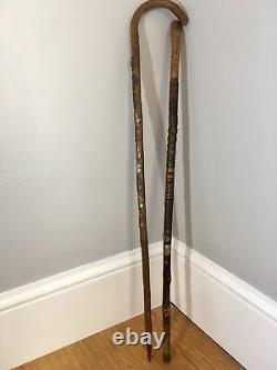 WW2 period walking sticks, hand carved, military royal tank regiment, censored