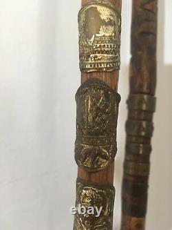 WW2 period walking sticks, hand carved, military royal tank regiment, censored