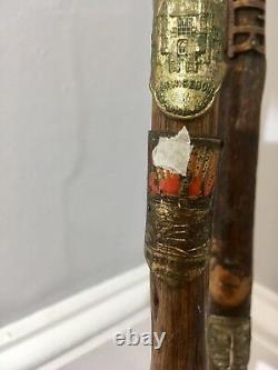 WW2 period walking sticks, hand carved, military royal tank regiment, censored