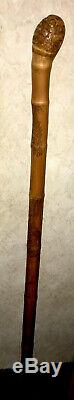 WWII Era Antique Japanese Carved And Signed Bamboo Walking Stick Fishing Pole