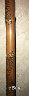 WWII Era Antique Japanese Carved And Signed Bamboo Walking Stick Fishing Pole