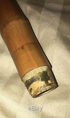 WWII Era Antique Japanese Carved And Signed Bamboo Walking Stick Fishing Pole