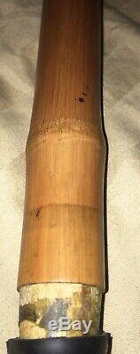 WWII Era Antique Japanese Carved And Signed Bamboo Walking Stick Fishing Pole