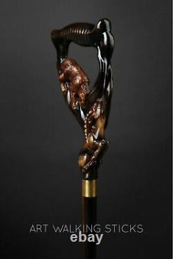 Walking Cane Forest Carved Bear & Ram Handle Song Walking Stick For Hand Gifts
