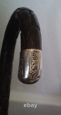 Walking Cane, Ladies Hallmarked CHESTER 1909 silver mounted & carved walking cane