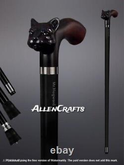 Walking Cane for Carving Head carved Black Cat Wooded Walking stick Handle