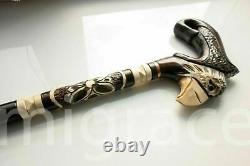 Walking STICK EAGLE with Handle cane Wood Carving Unique Brown Wooden Handmade