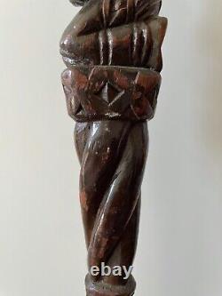 Walking Stick African Stammeskunst Cane Wood Carved Africa 92cm